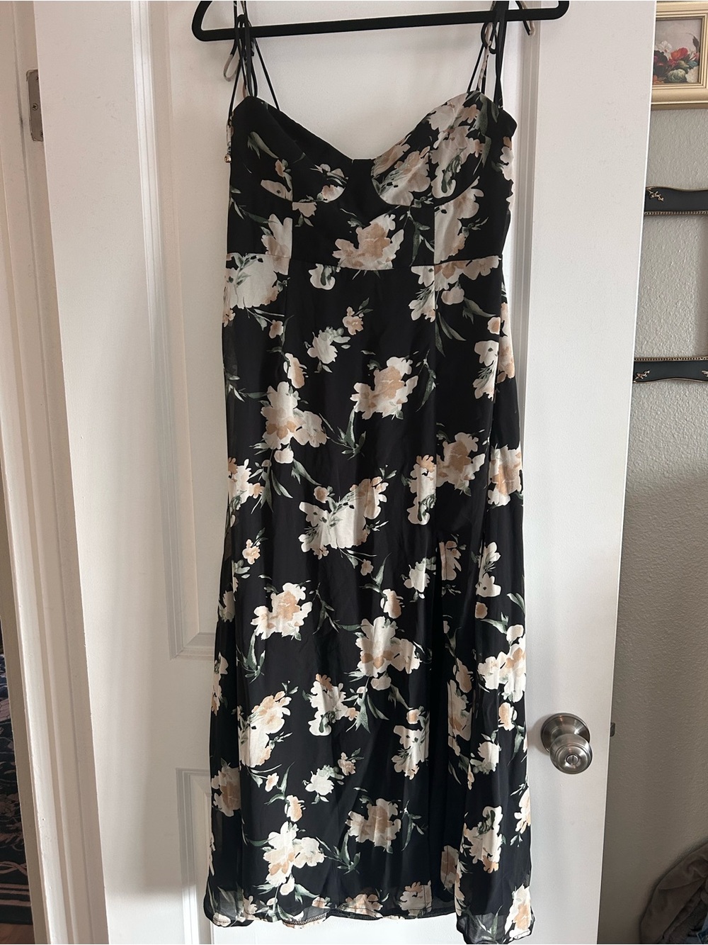 Petal & Pup Meg Dress (Black Slip Dress with Cream and Green Floral Print)